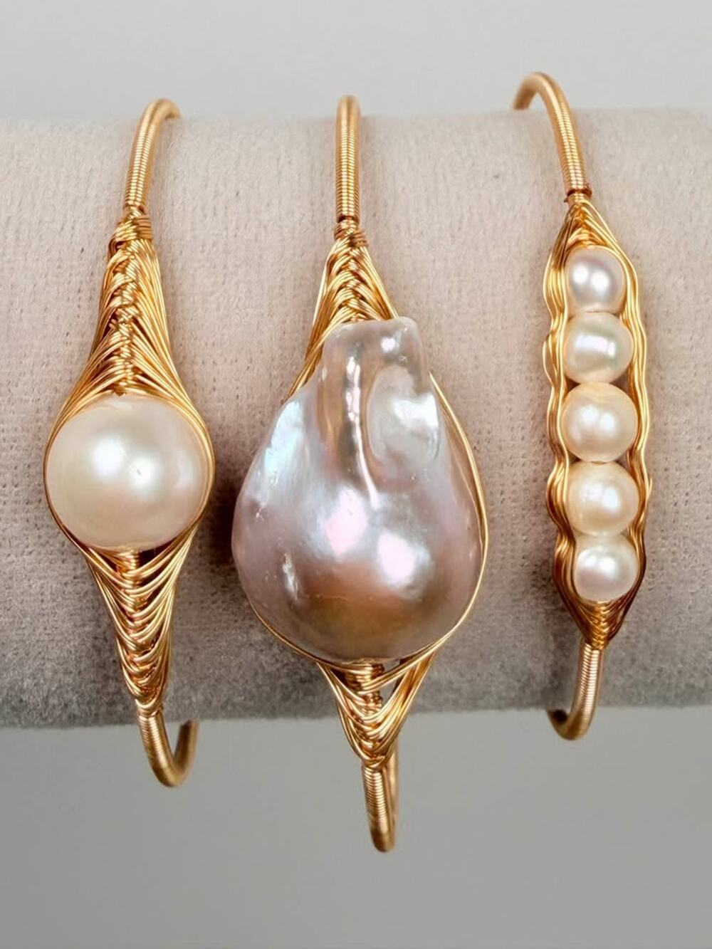 RARE! One of a Kind Genuine Freshwater King Baroque Edison Pearl Bangles